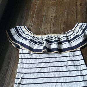Lilly Pulitzer Navy and White Striped Ruffle Blouse